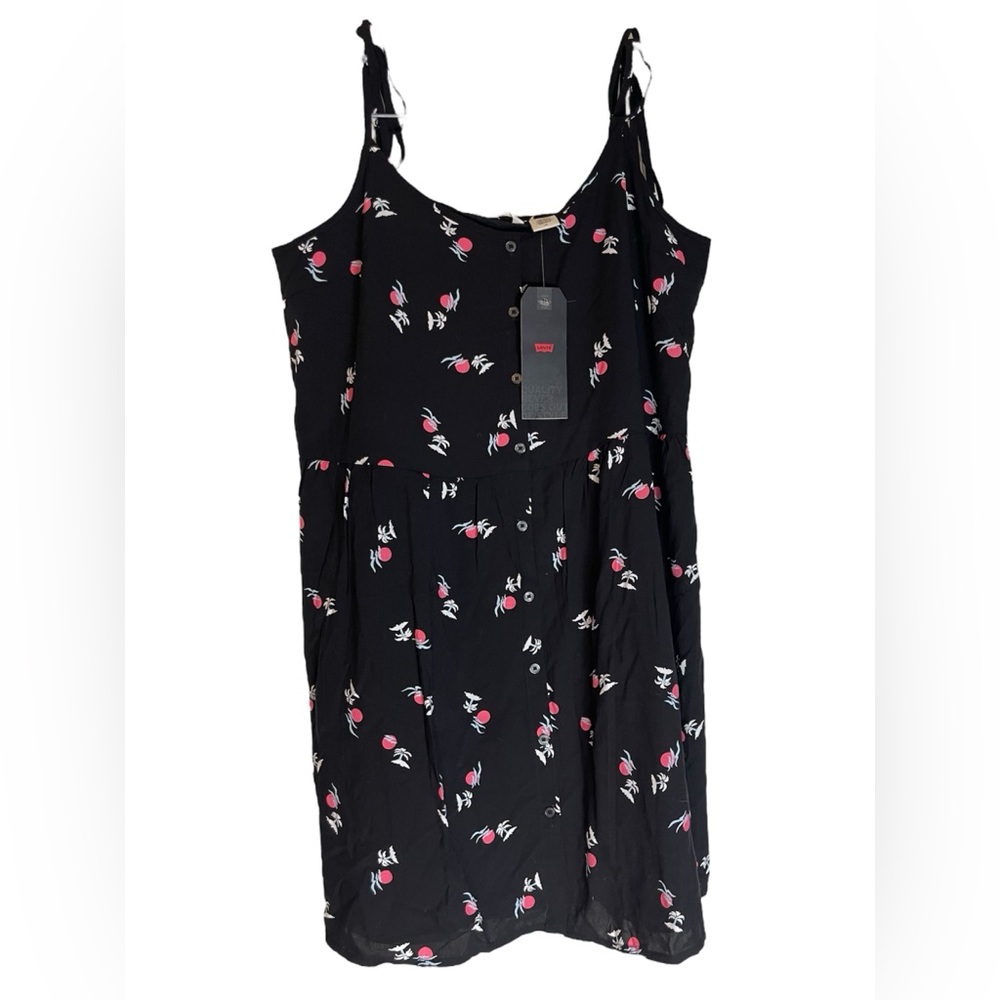 NWT: MINI Black Lined Dress with Pink Accent Tropical Pattern Size Large - Picture 2 of 9